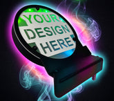 Glow pegs with customizable design area on a dark background